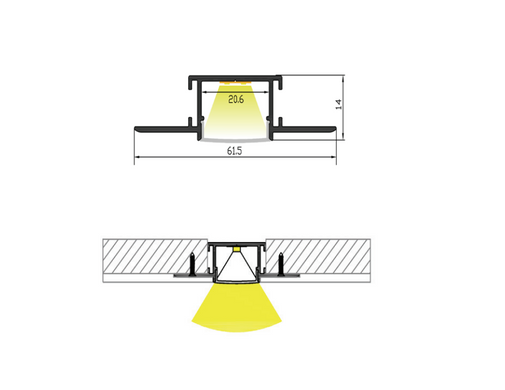 LED-профиль ALUMLED врезной LP6214 с рассеивателем, 2 метра